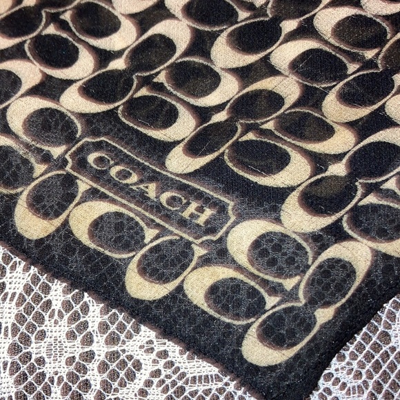 Coach Black White Silk Organza Logo Square Scarf - Picture 2 of 6